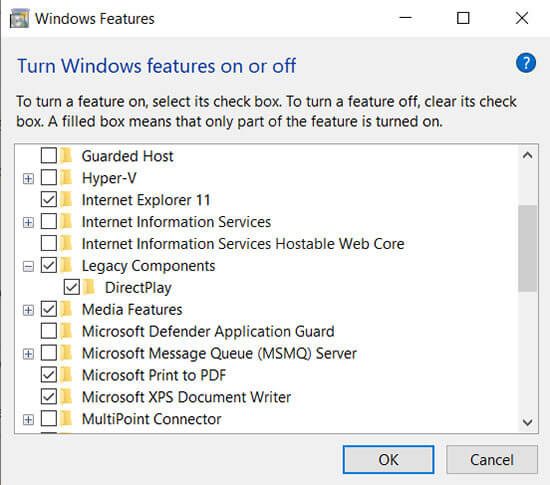 Install DirectPlay in Windows 10
