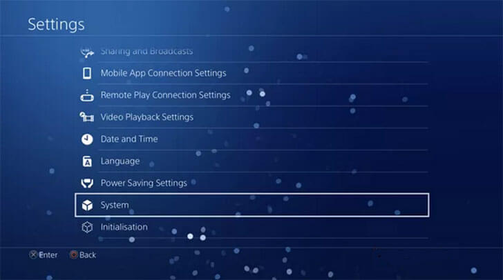 Select System in PS4