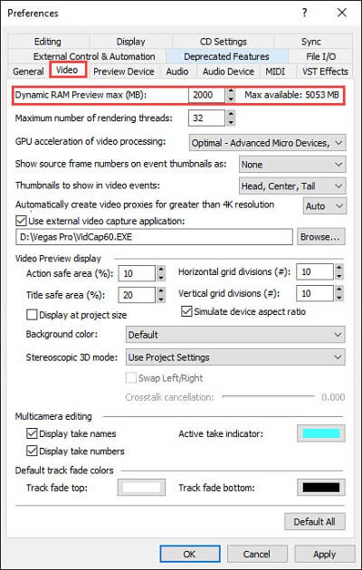 Customize Sony Vegas Settings