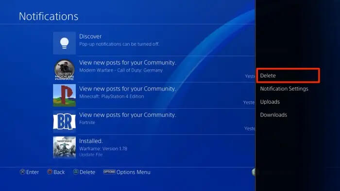 Delete Notification on PS4 