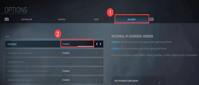 Enable Crossplay via game settings