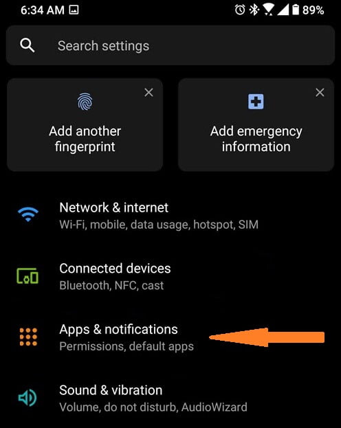 tap apps and notifications on Android 10