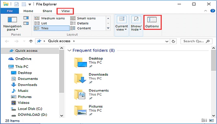 Change File Explorer Options