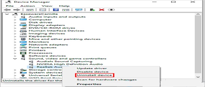 check Realtek High Definition Audio driver