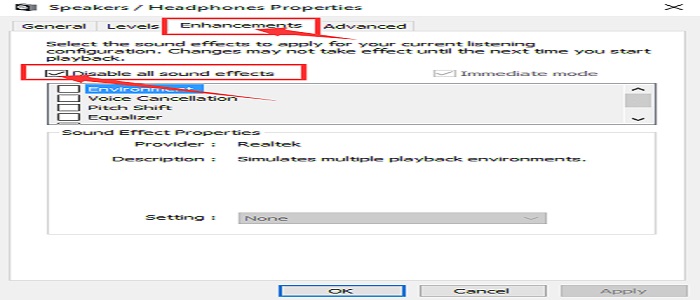 Disable all sound effects on Windows 10