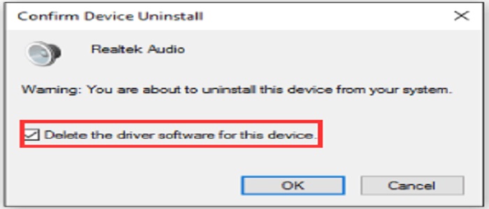 Confirm that you want to Uninstall Audio Driver on Windows 10