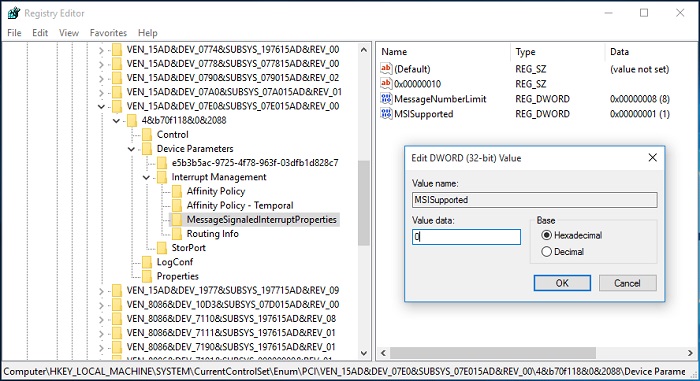 Disable MSI Mode Via the Registry to fix 100% disk usage in Win 10
