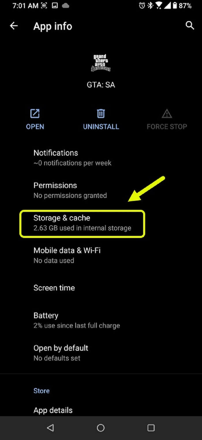 Go to storage and cache in android apps 