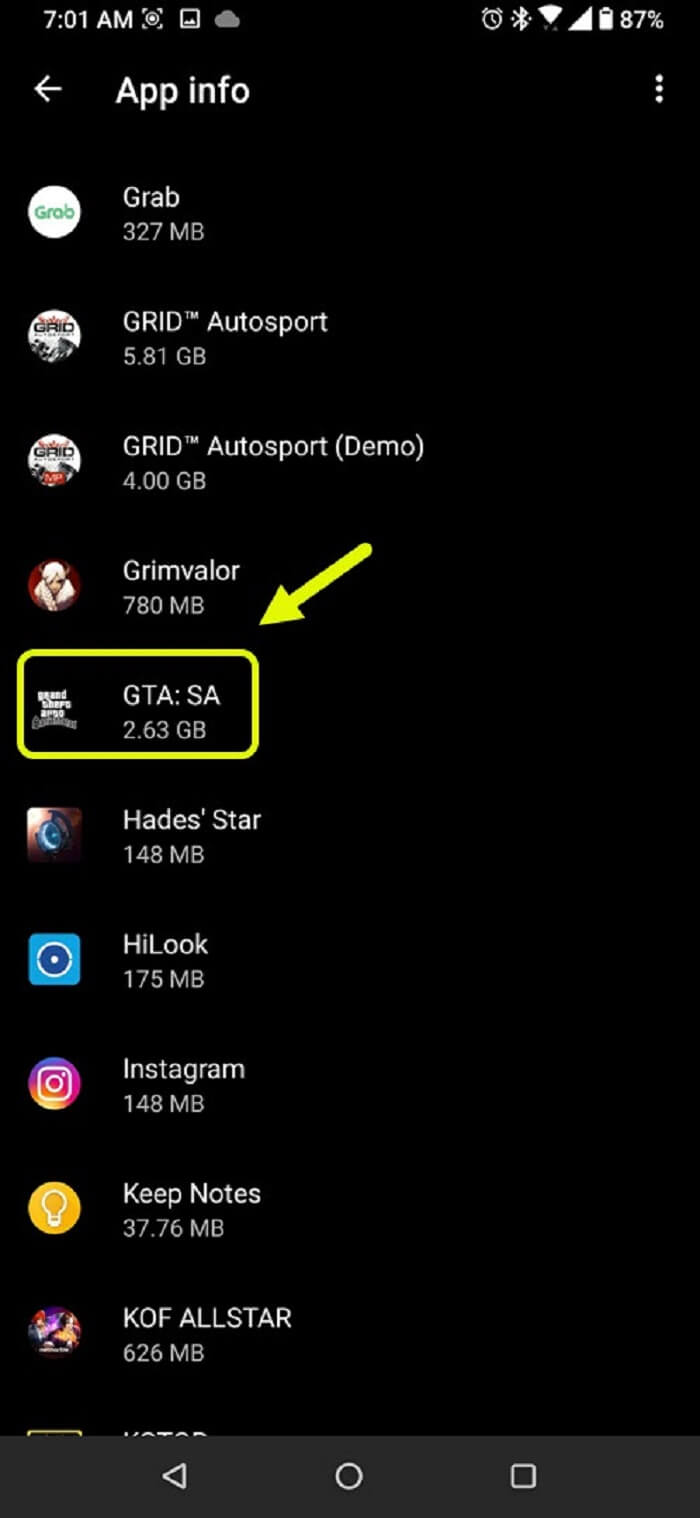 Tap on GTA SA on mobile