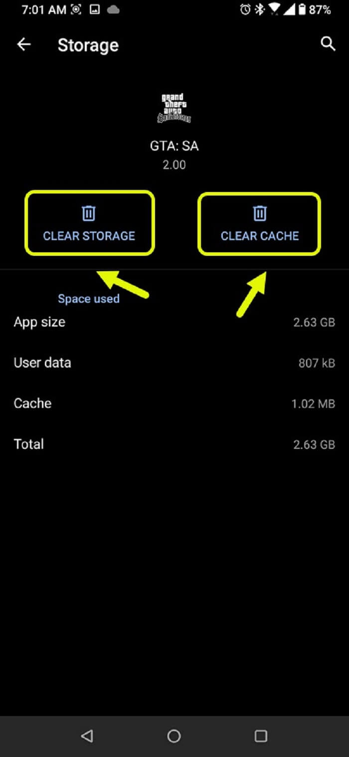 Tap on Clear Storage and Clear Cache 