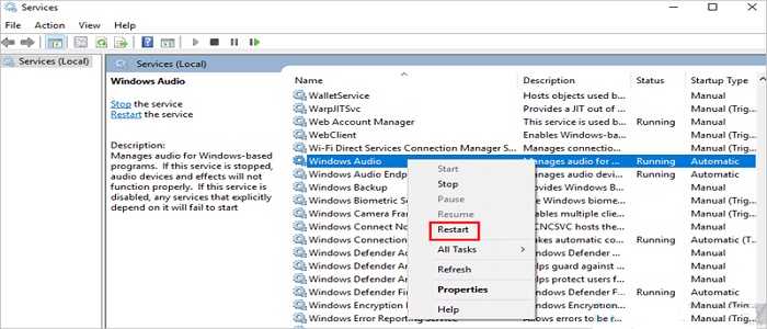Restart Audio Service To Fix No Sound No Audio On Windows 10