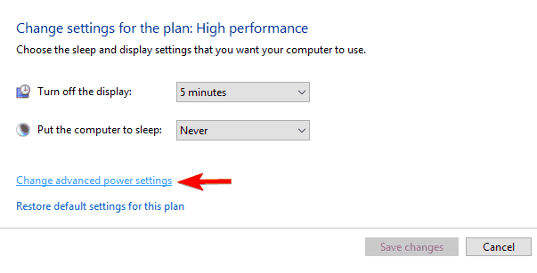 Change settings for the power plan on Windows 10