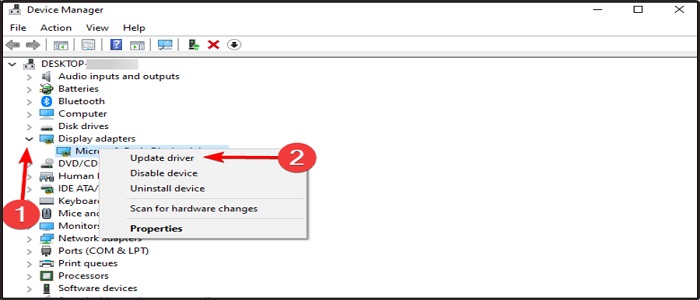 Open Display Adapters on Windows 10