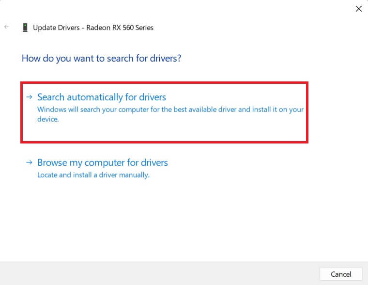 Windows automatically searches for outdated drivers