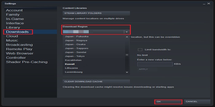 Change Steam Server Location