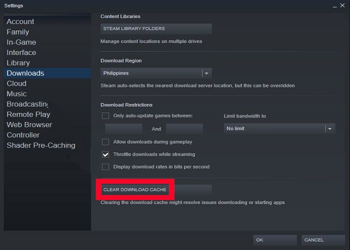 Clear Steam Download Cache