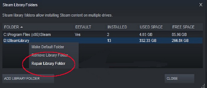 Repair Steam Library Folder