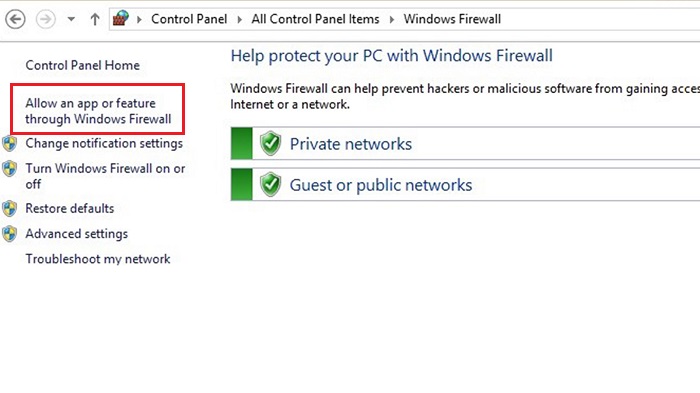 Allow an app or feature through Windows firewall