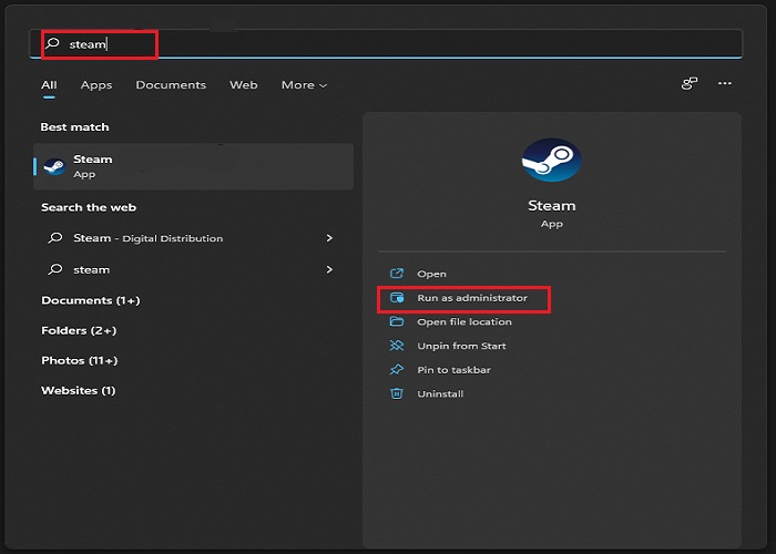 Run Steam as an Administrator To Fix Steam Game Won’t Download Or Start On Windows 10