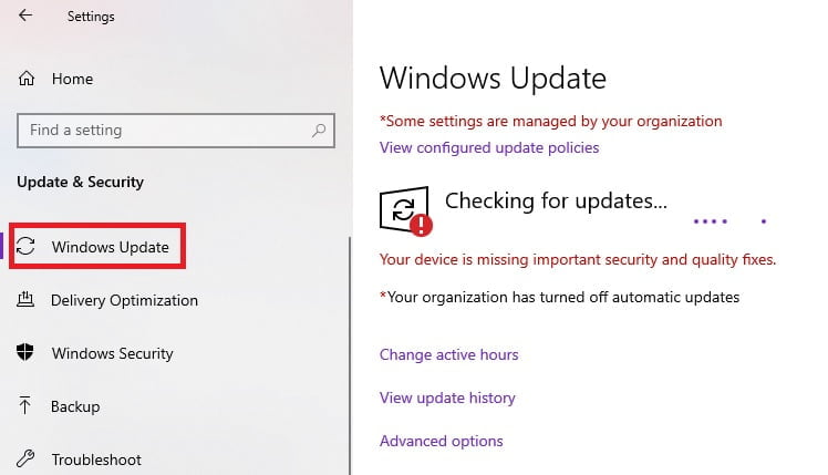 check and install Windows update