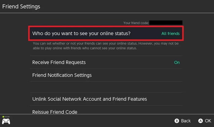 who do you want to see your online status in Nintendo?