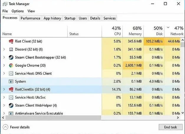 Close Background Applications to fix valorant high ping
