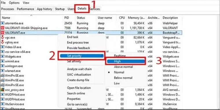 Set VALORANT To High Priority to fix VALORANT high ping