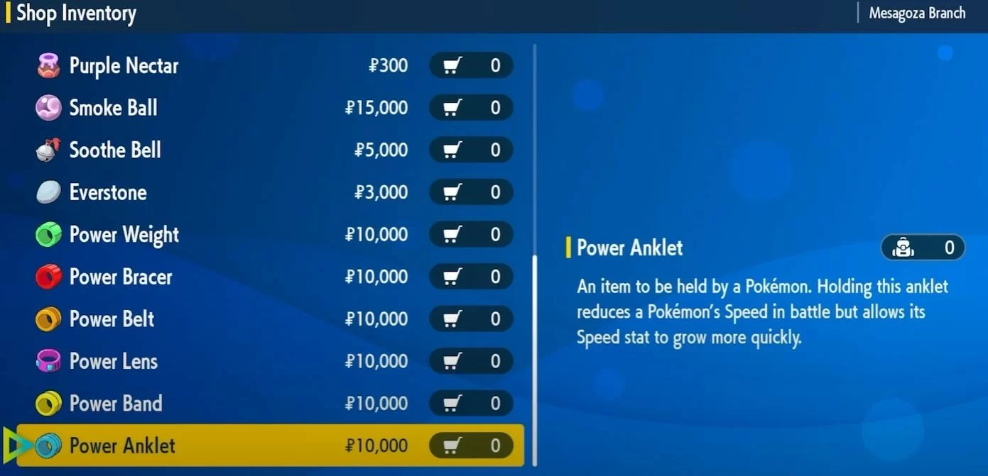 Get Power Items to Increase EV Stats