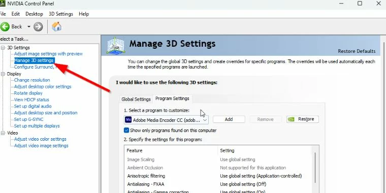 Select 3D Settings and then Manage 3D settings to enable V Sync