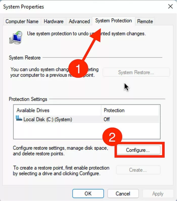 Check the Turn on System Protection Setting in Windows