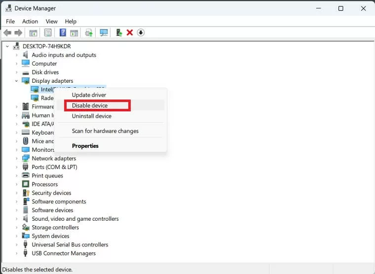 Disable Integrated GPU via Device Manager