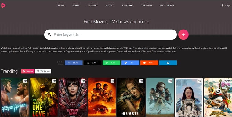 It's important to clarify that Music HQ is not a music streaming website, despite its name. This website offers free streaming for films and TV shows, along with a fantastic search engine and a Night Mode feature.